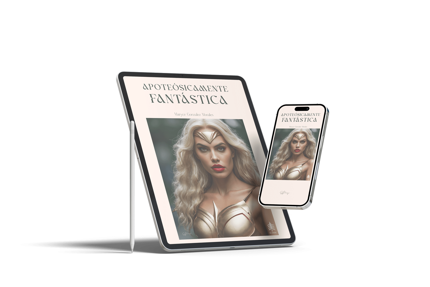 dispositivos electronicos ipad y iphone muestran portada del libro estoicismo para mujeres apoteosicamente fantastica